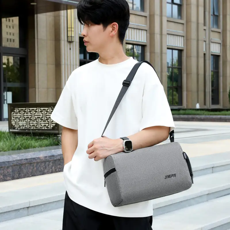 Men Oxford Cloth Shoulder Bag Grey Business Commute - Image 6