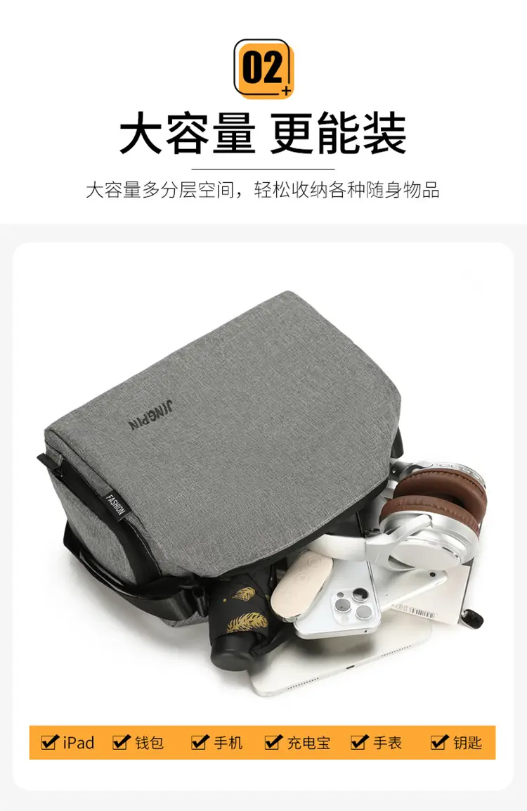 Men Oxford Cloth Shoulder Bag Grey Business Commute — feature 24