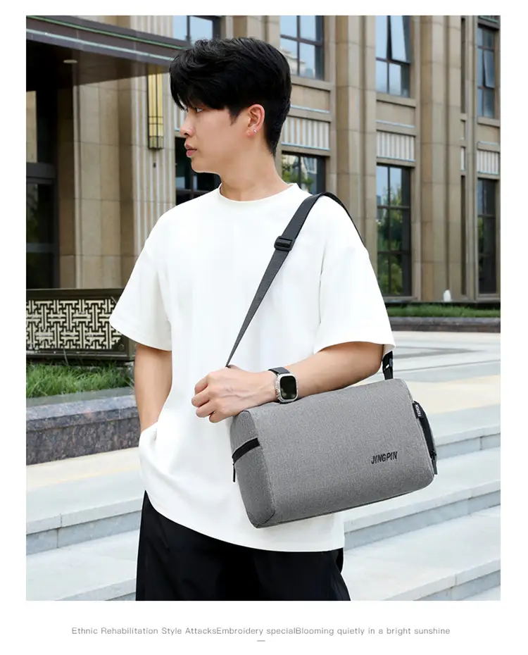 Men Oxford Cloth Shoulder Bag Grey Business Commute — feature 7