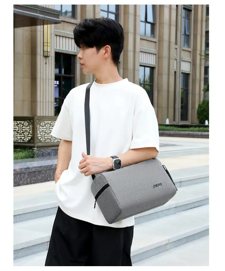 Men Oxford Cloth Shoulder Bag Grey Business Commute — feature 8