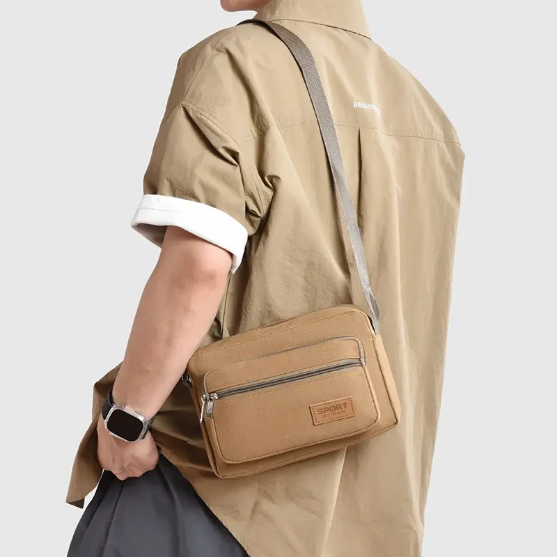 Men's Green Canvas Shoulder Bag with Adjustable Strap - Image 7