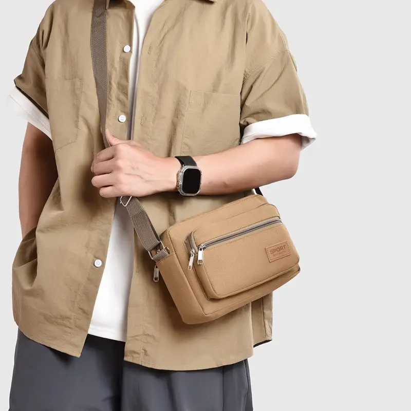 Men's Green Canvas Shoulder Bag with Adjustable Strap - Image 8