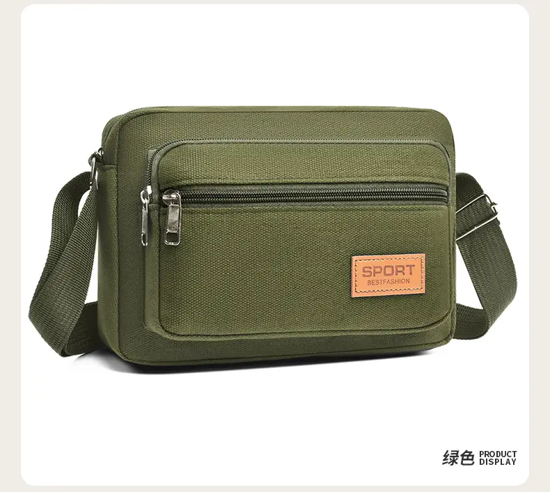 Men's Green Canvas Shoulder Bag with Adjustable Strap — feature 18