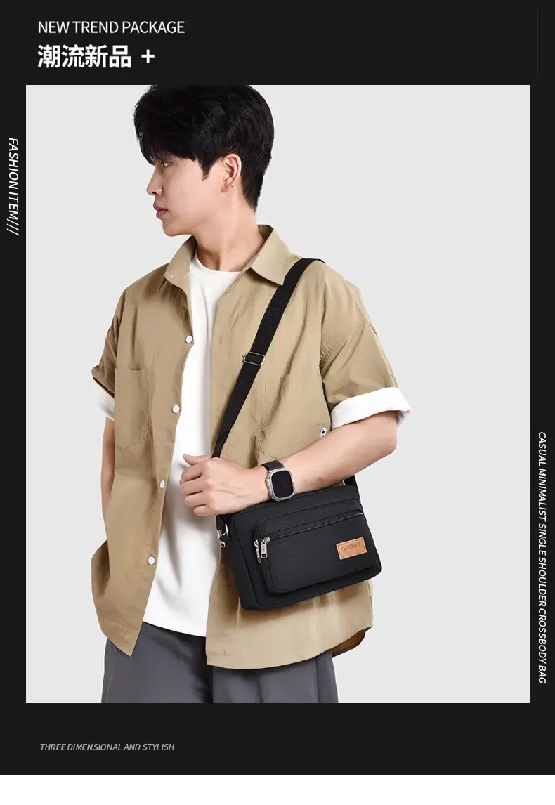 Men's Green Canvas Shoulder Bag with Adjustable Strap — feature 2