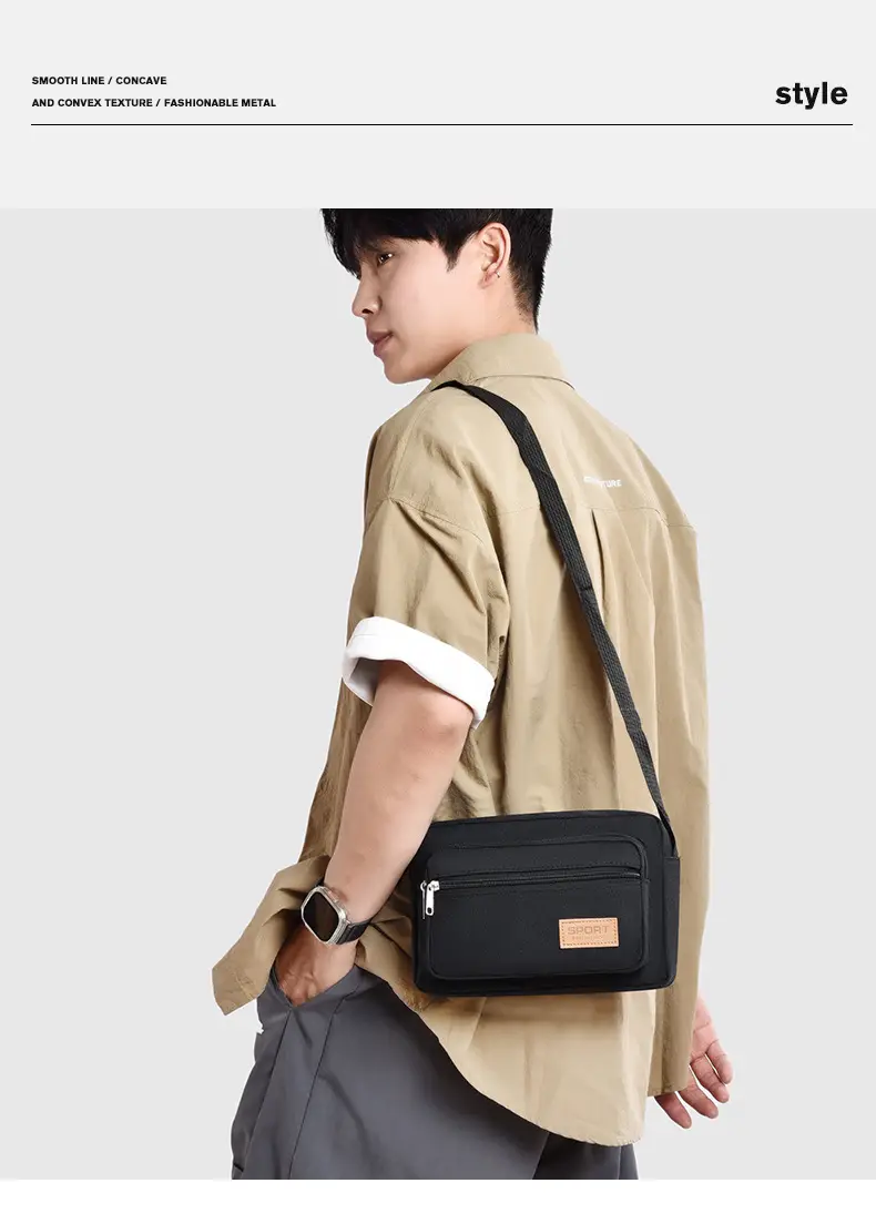 Men's Green Canvas Shoulder Bag with Adjustable Strap — feature 34