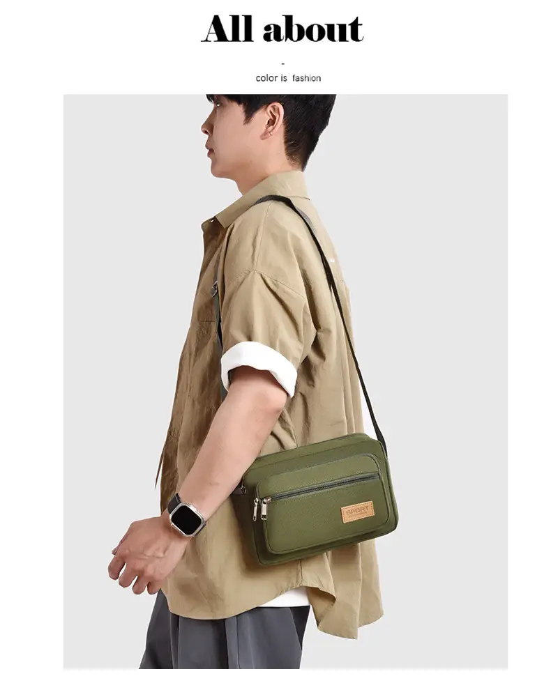 Men's Green Canvas Shoulder Bag with Adjustable Strap — feature 37