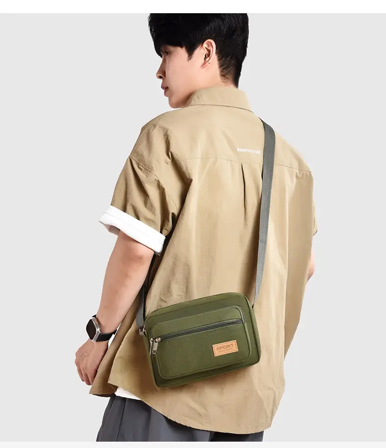 Men's Green Canvas Shoulder Bag with Adjustable Strap — feature 38