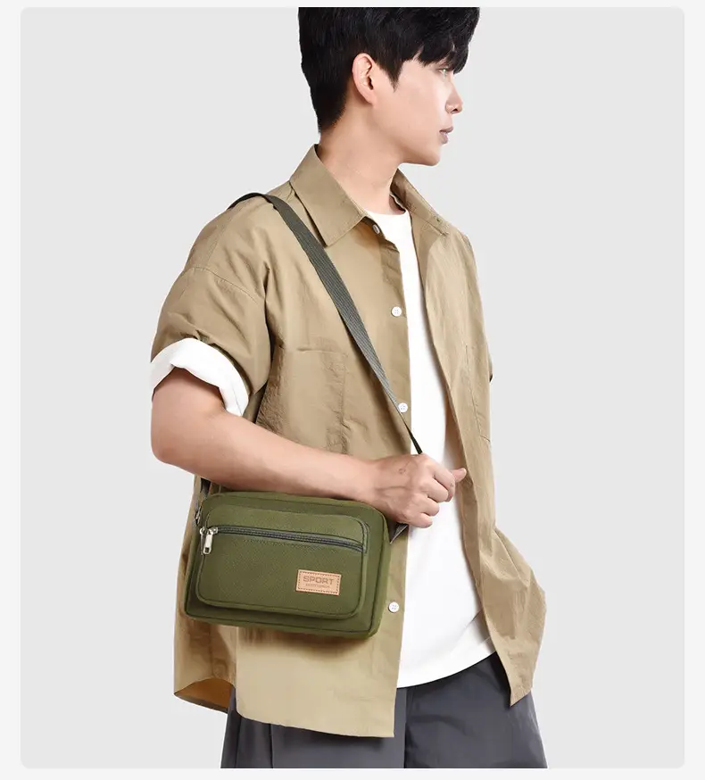 Men's Green Canvas Shoulder Bag with Adjustable Strap — feature 39