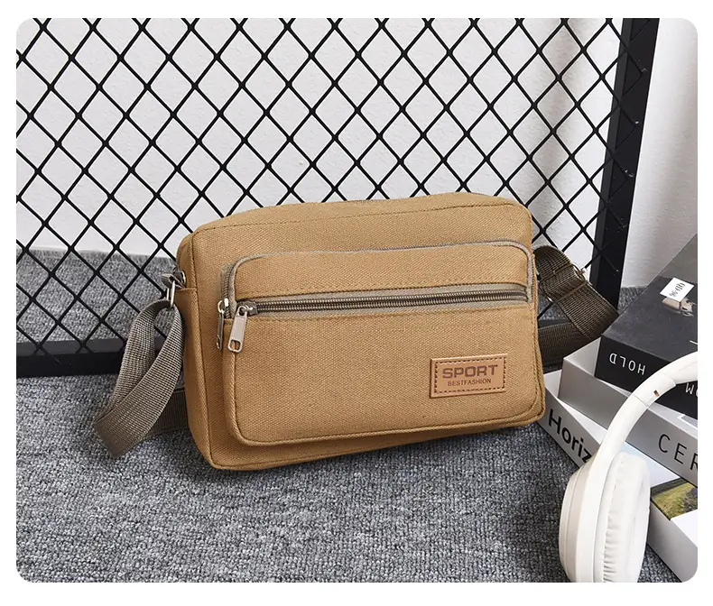 Men's Green Canvas Shoulder Bag with Adjustable Strap — feature 4