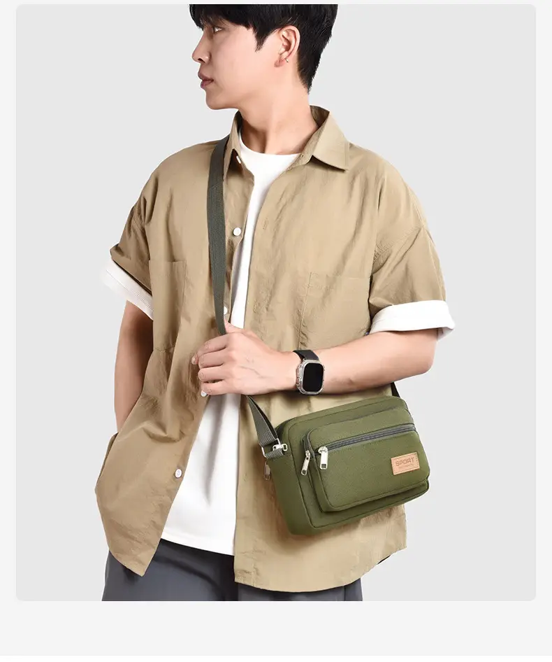 Men's Green Canvas Shoulder Bag with Adjustable Strap — feature 40