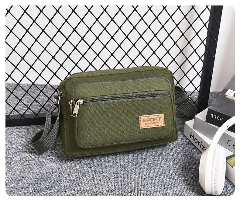 Men's Green Canvas Shoulder Bag with Adjustable Strap — feature 6