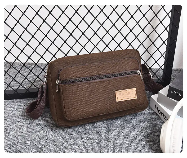 Men's Green Canvas Shoulder Bag with Adjustable Strap — feature 7