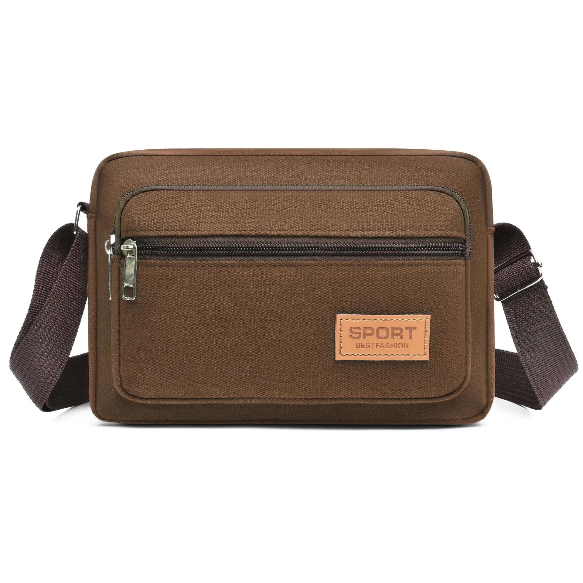 Men's Green Canvas Shoulder Bag with Adjustable Strap - Image 2