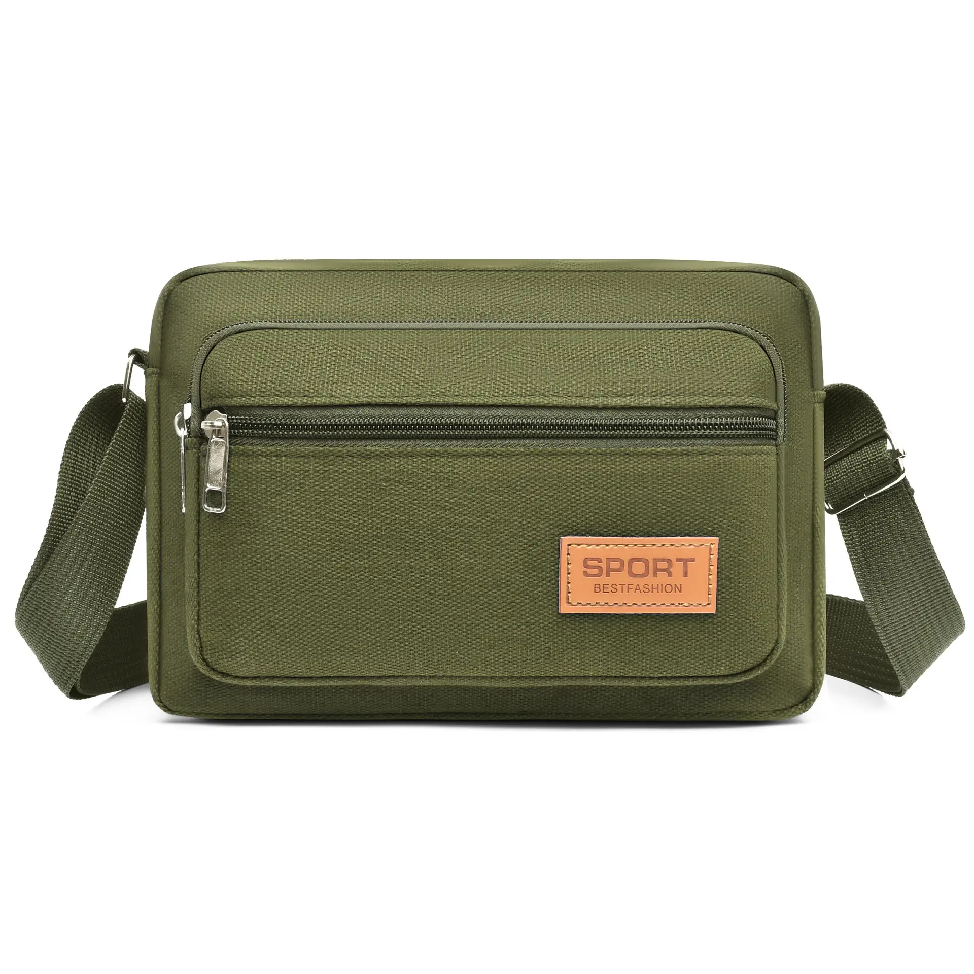 Men's Green Canvas Shoulder Bag with Adjustable Strap - Image 3