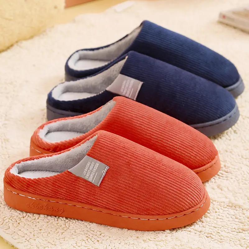 Autumn and Winter Cotton Slippers for Women, Home Use, Non-Slip, Thick-Soled, Couple Style, Indoor Maternity Plush Slippers for Men