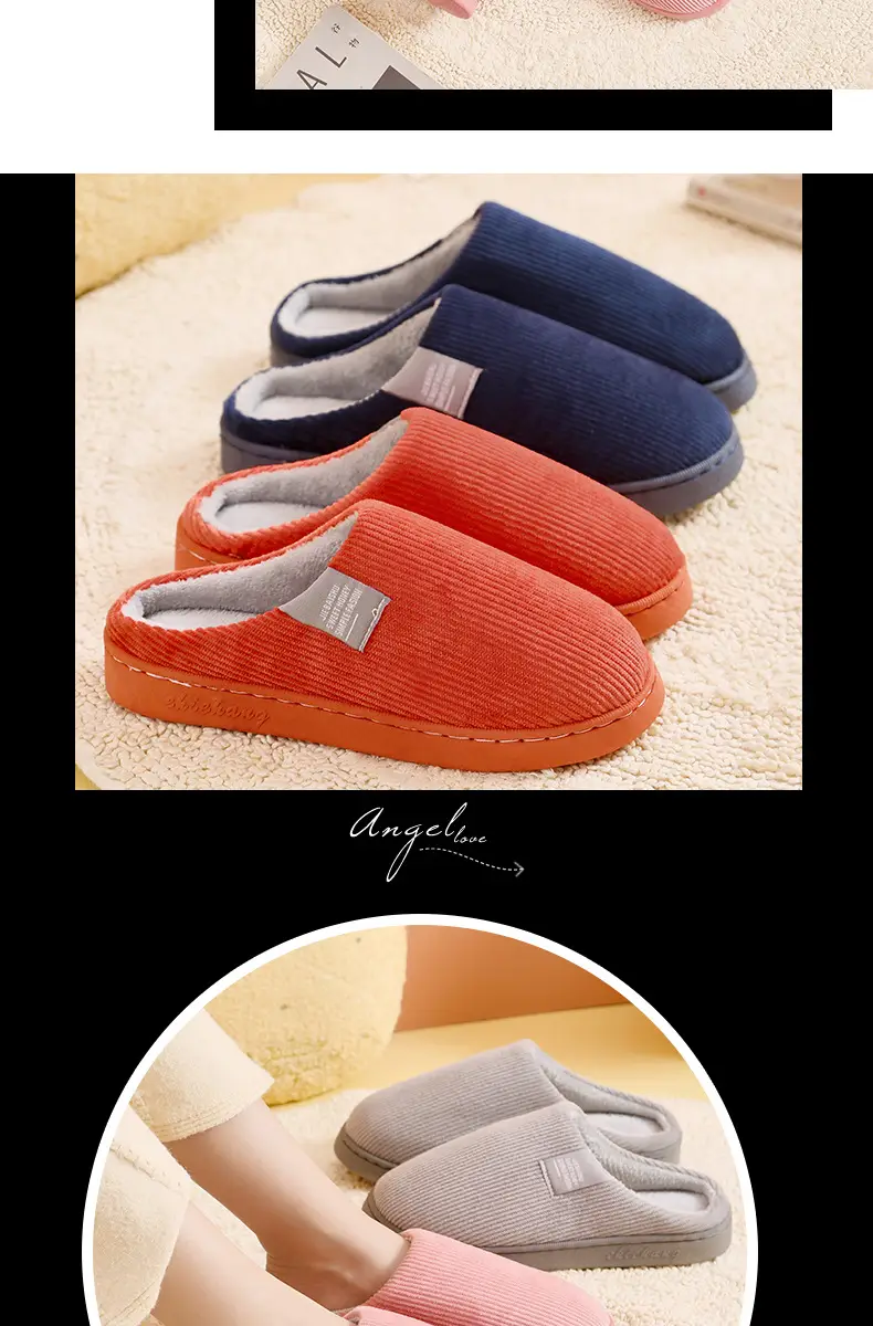 Autumn and Winter Cotton Slippers for Women, Home Use, Non-Slip, Thick-Soled, Couple Style, Indoor Maternity Plush Slippers for Men — feature 10