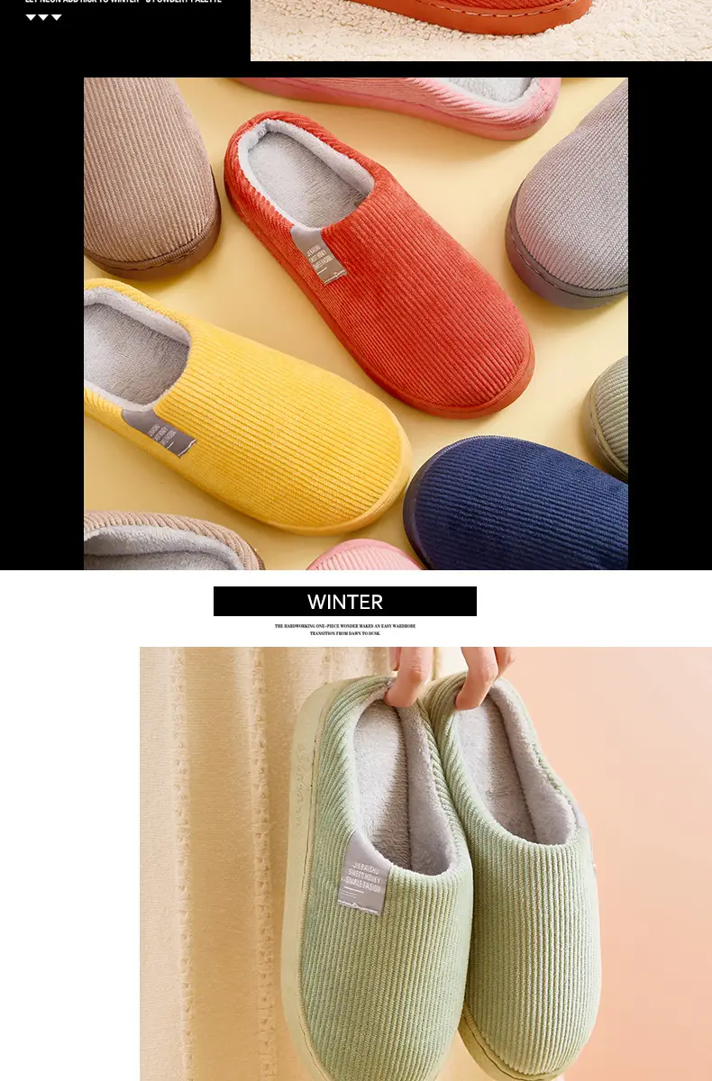 Autumn and Winter Cotton Slippers for Women, Home Use, Non-Slip, Thick-Soled, Couple Style, Indoor Maternity Plush Slippers for Men — feature 8