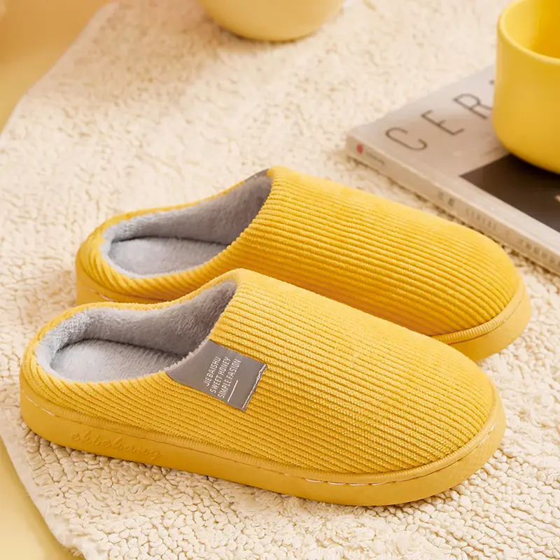 Autumn and Winter Cotton Slippers for Women, Home Use, Non-Slip, Thick-Soled, Couple Style, Indoor Maternity Plush Slippers for Men