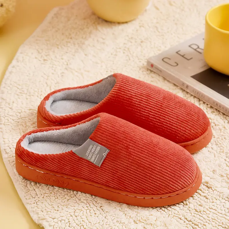 Autumn and Winter Cotton Slippers for Women, Home Use, Non-Slip, Thick-Soled, Couple Style, Indoor Maternity Plush Slippers for Men