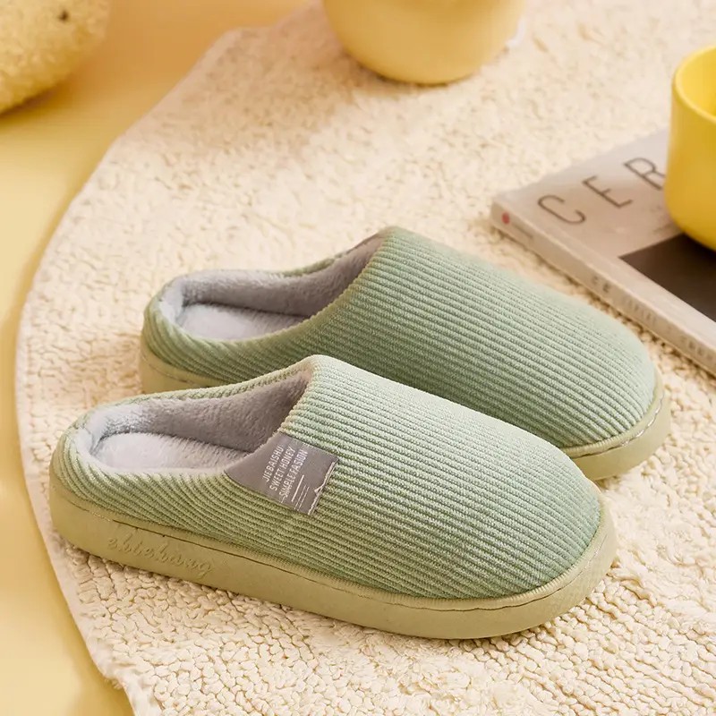 Autumn and Winter Cotton Slippers for Women, Home Use, Non-Slip, Thick-Soled, Couple Style, Indoor Maternity Plush Slippers for Men
