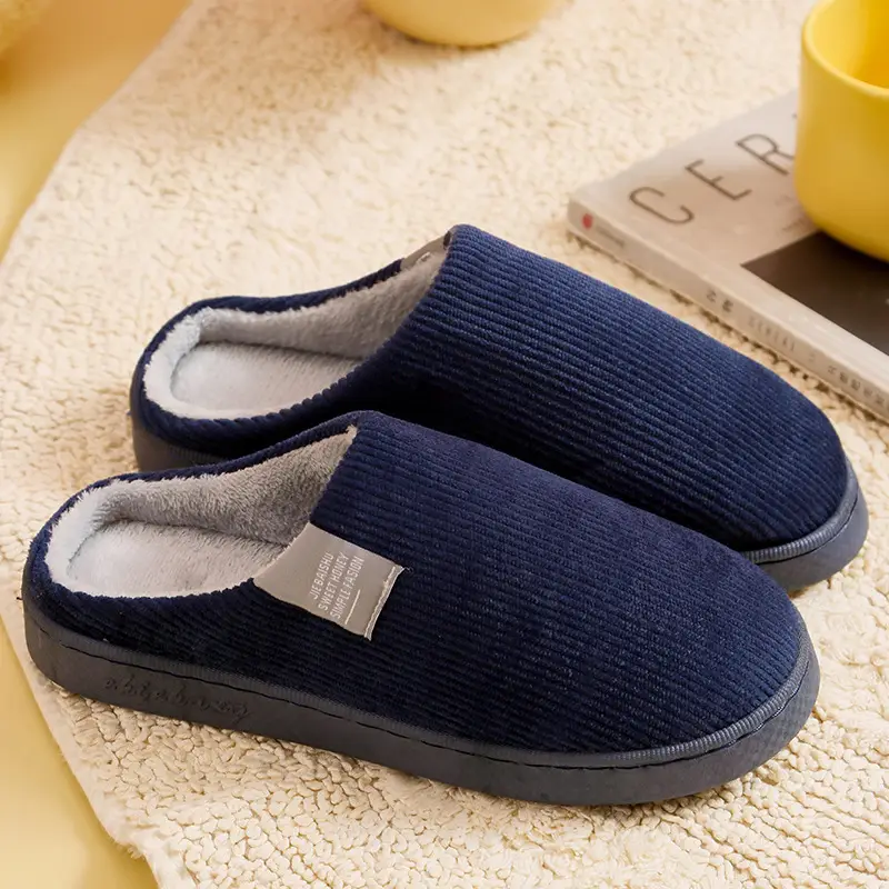 Autumn and Winter Cotton Slippers for Women, Home Use, Non-Slip, Thick-Soled, Couple Style, Indoor Maternity Plush Slippers for Men