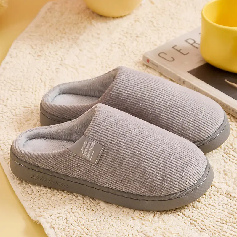 Autumn and Winter Cotton Slippers for Women, Home Use, Non-Slip, Thick-Soled, Couple Style, Indoor Maternity Plush Slippers for Men