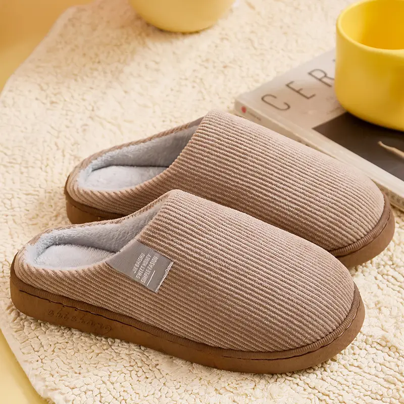 Autumn and Winter Cotton Slippers for Women, Home Use, Non-Slip, Thick-Soled, Couple Style, Indoor Maternity Plush Slippers for Men