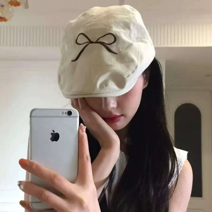 Women's American Style Bowknot Denim Cap Lightweight Summer Duckbill - Image 5