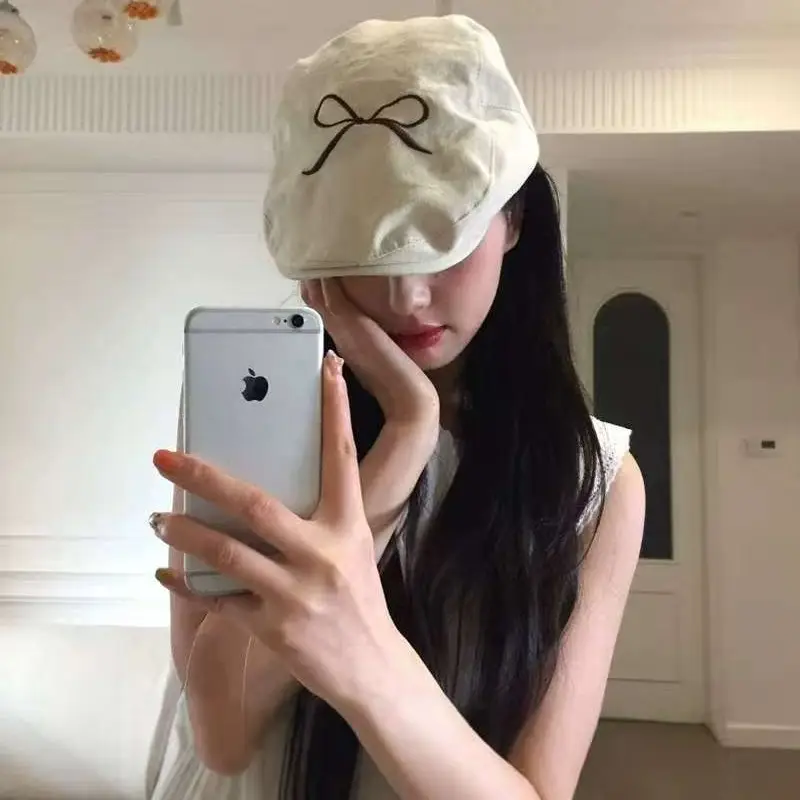 Women's American Style Bowknot Denim Cap Lightweight Summer Duckbill - Image 7