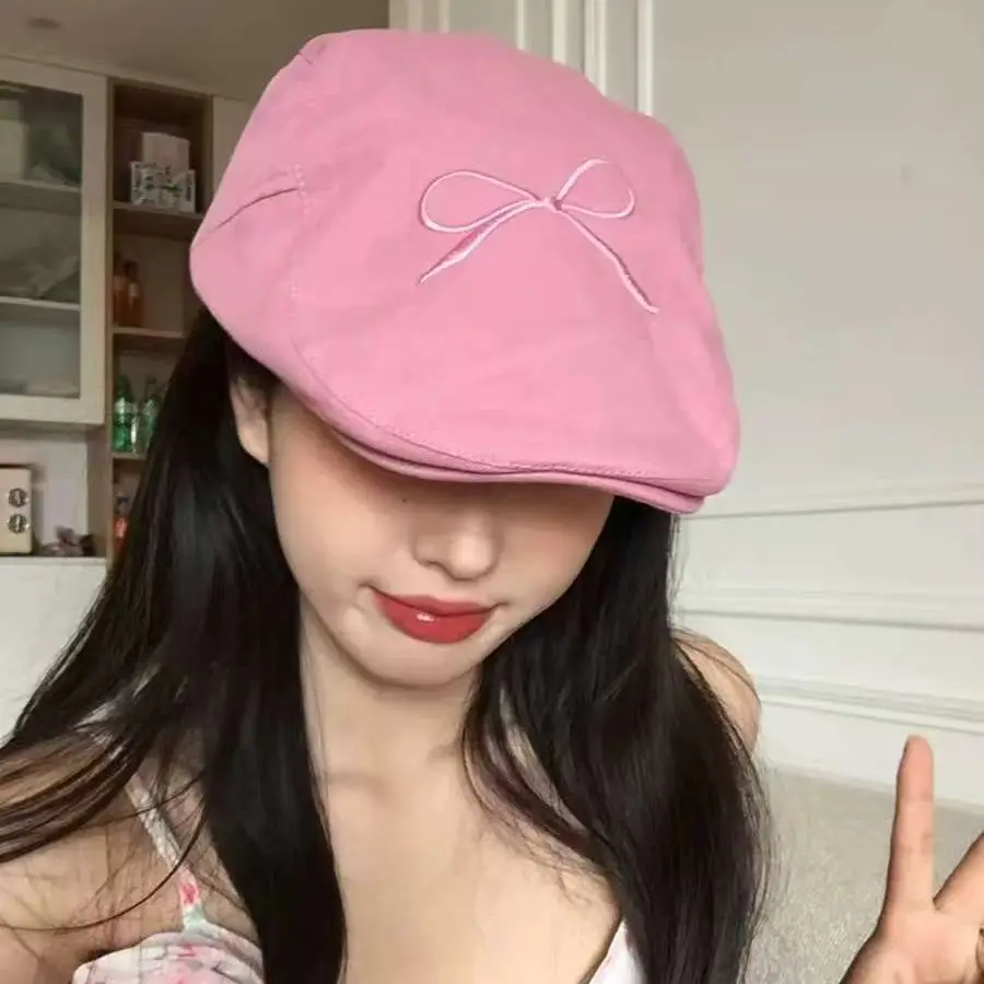 Women's American Style Bowknot Denim Cap Lightweight Summer Duckbill - Image 8
