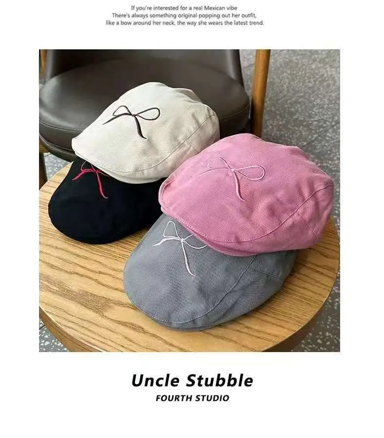 Women's American Style Bowknot Denim Cap Lightweight Summer Duckbill — feature 3