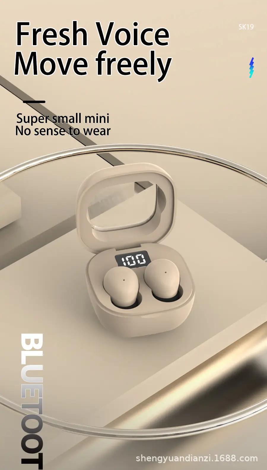 Cross-Border Best-Selling Sk19 Bluetooth Earphones In-Ear Wireless Noise-Cancelling Ultra-Small Mini Sleep Tws Earphones Mini Style — feature 1