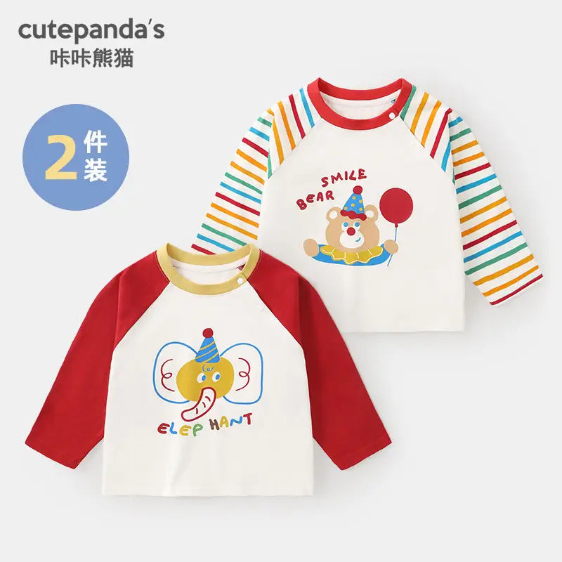 Kaka Panda Boys T-Shirt Red White Long Sleeve Infant Casual