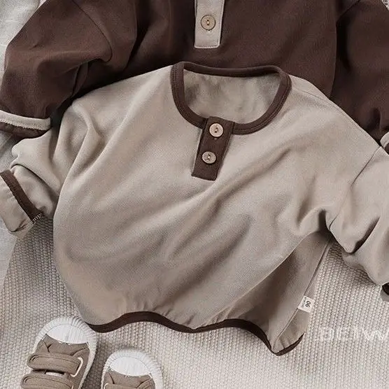 Boys Collar Top T-Shirt Brown Soft Long Sleeve Autumn - Image 5