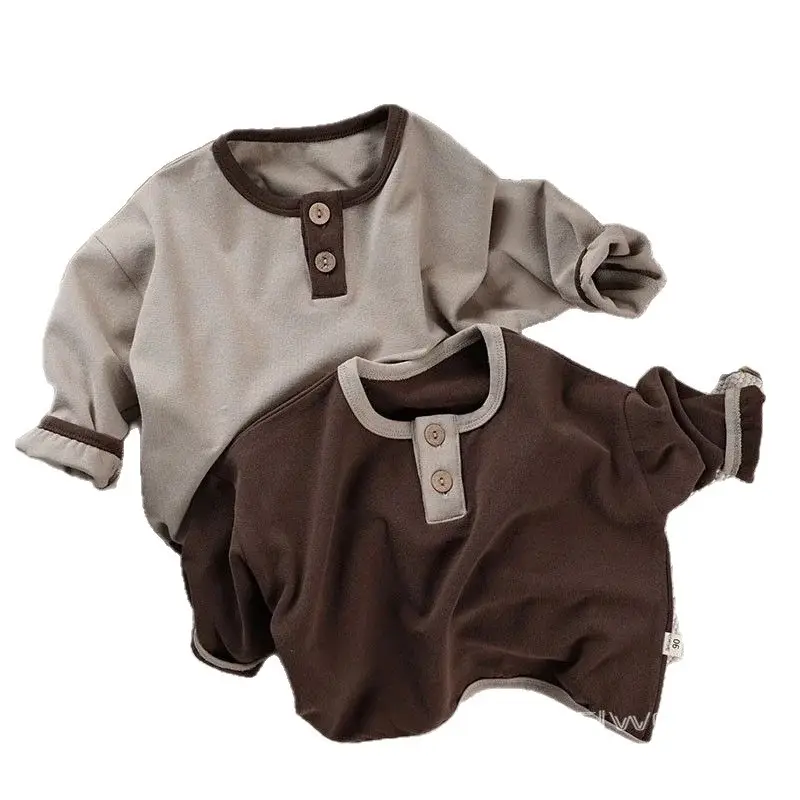 Boys Collar Top T-Shirt Brown Soft Long Sleeve Autumn - Image 6