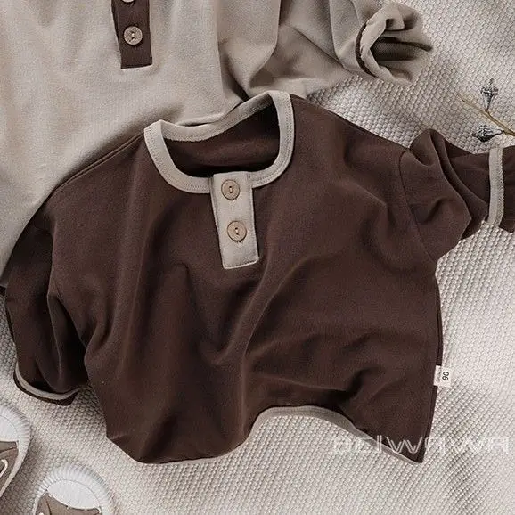 Boys Collar Top T-Shirt Brown Soft Long Sleeve Autumn — feature 6