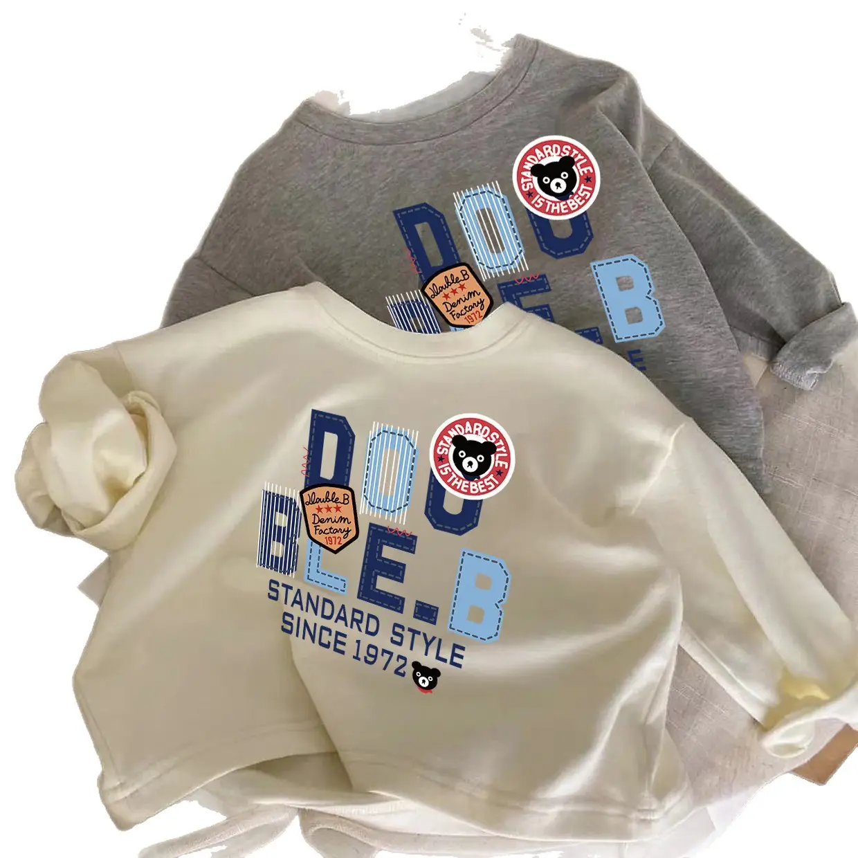 Children Cotton Long Sleeve T-Shirt Set Gray Blue - Image 7