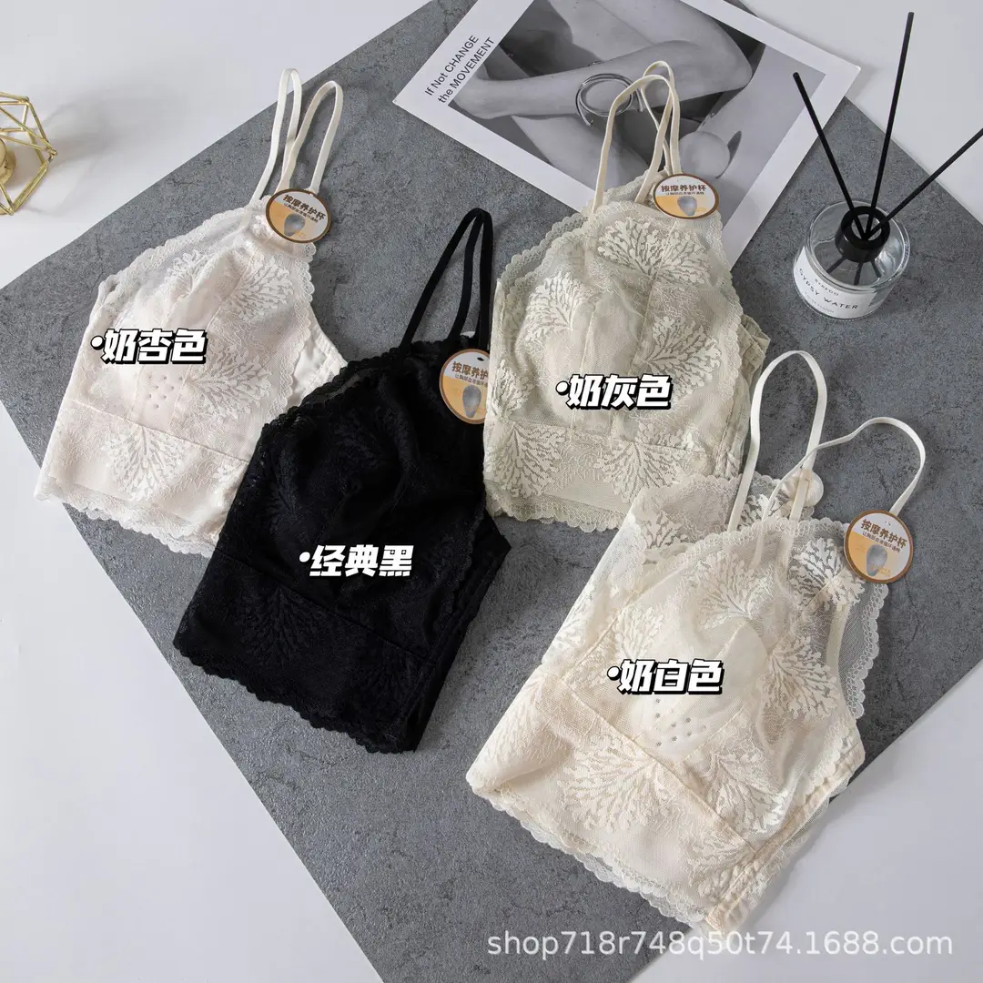 Summer Ultra-Thin French-Style Sexy Lace Seamless Underwear for Women, Backless Tube Top with Bunny Ears Seamless Bra