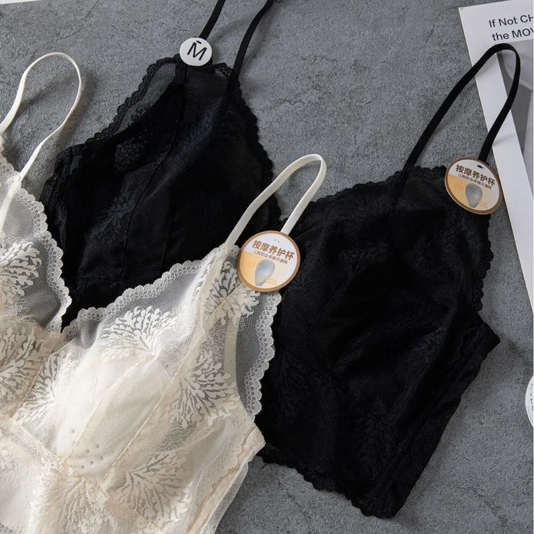 Summer Ultra-Thin French-Style Sexy Lace Seamless Underwear for Women, Backless Tube Top with Bunny Ears Seamless Bra