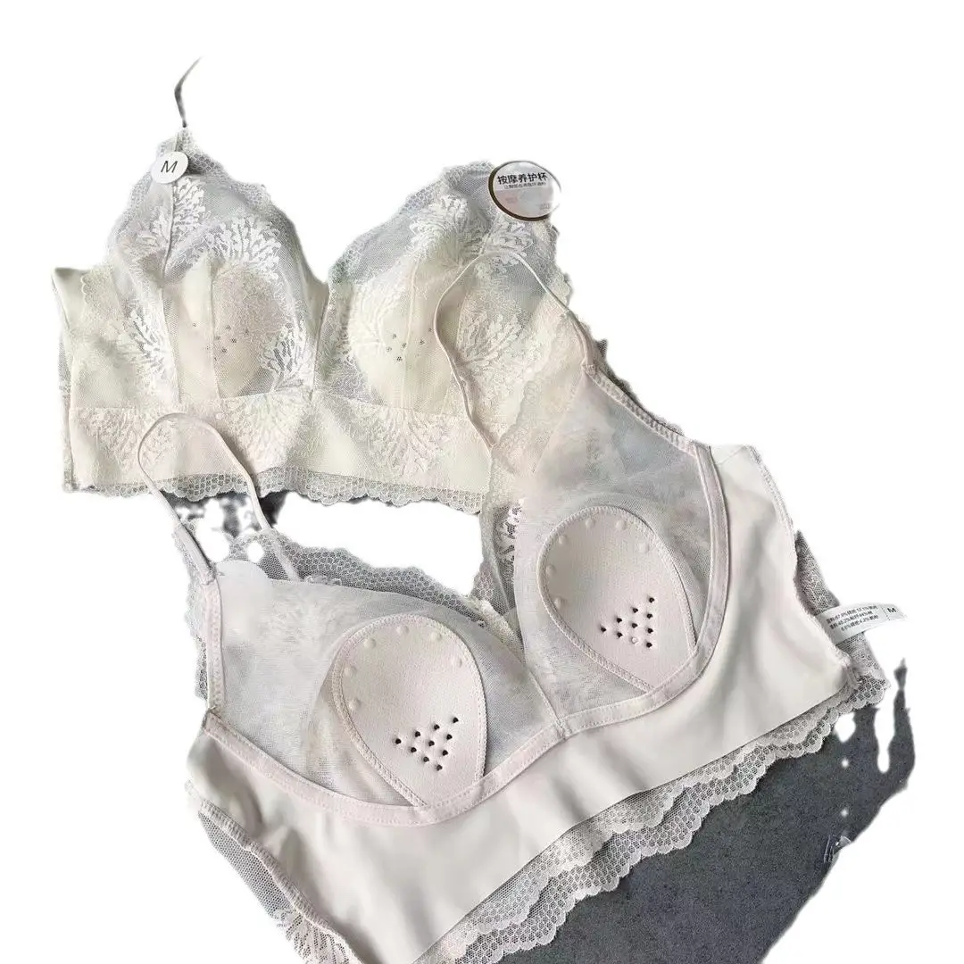 Summer Ultra-Thin French-Style Sexy Lace Seamless Underwear for Women, Backless Tube Top with Bunny Ears Seamless Bra