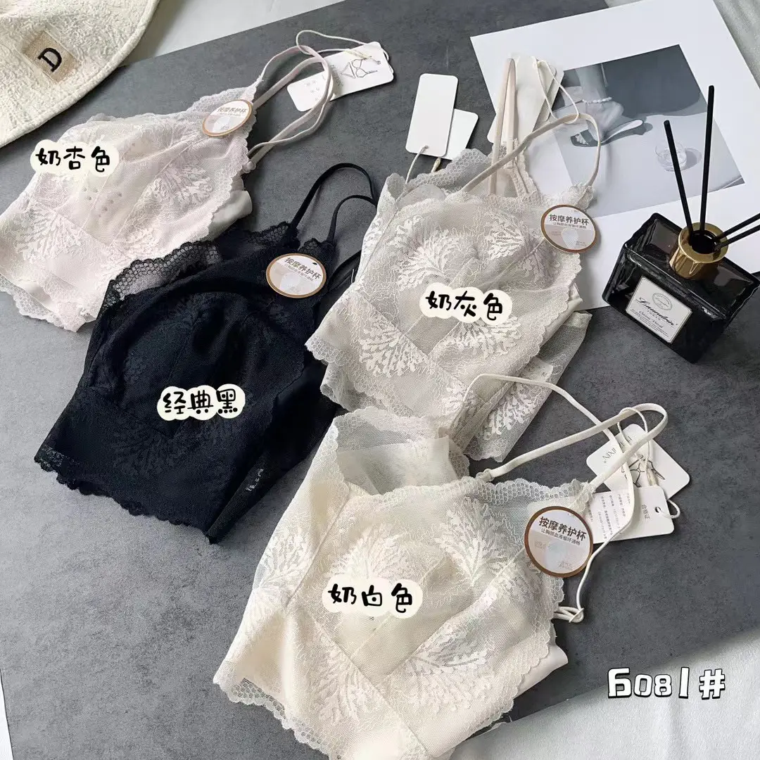 Summer Ultra-Thin French-Style Sexy Lace Seamless Underwear for Women, Backless Tube Top with Bunny Ears Seamless Bra