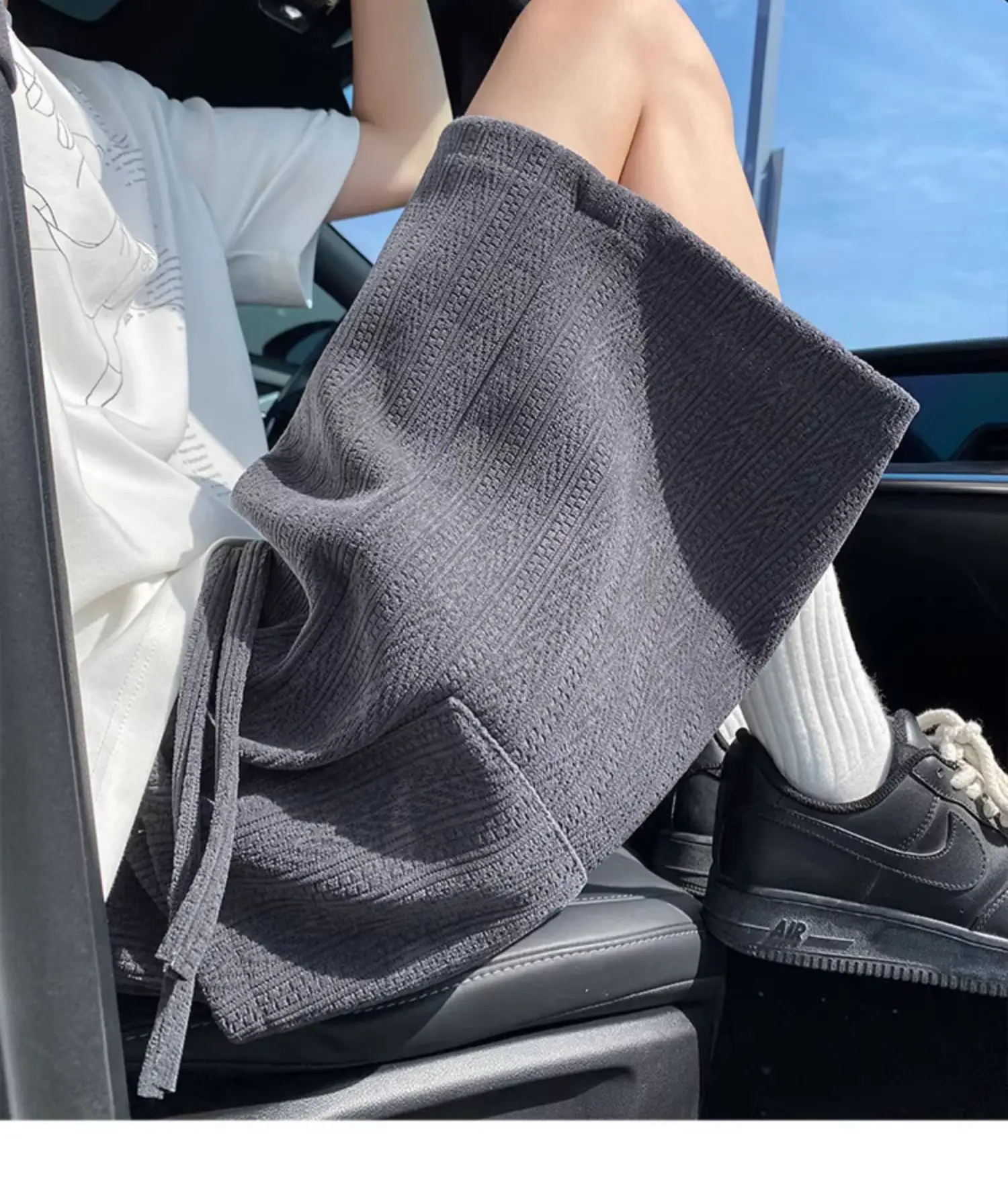 Men's Grey Jacquard Shorts New Summer Loose Fit Large — feature 11