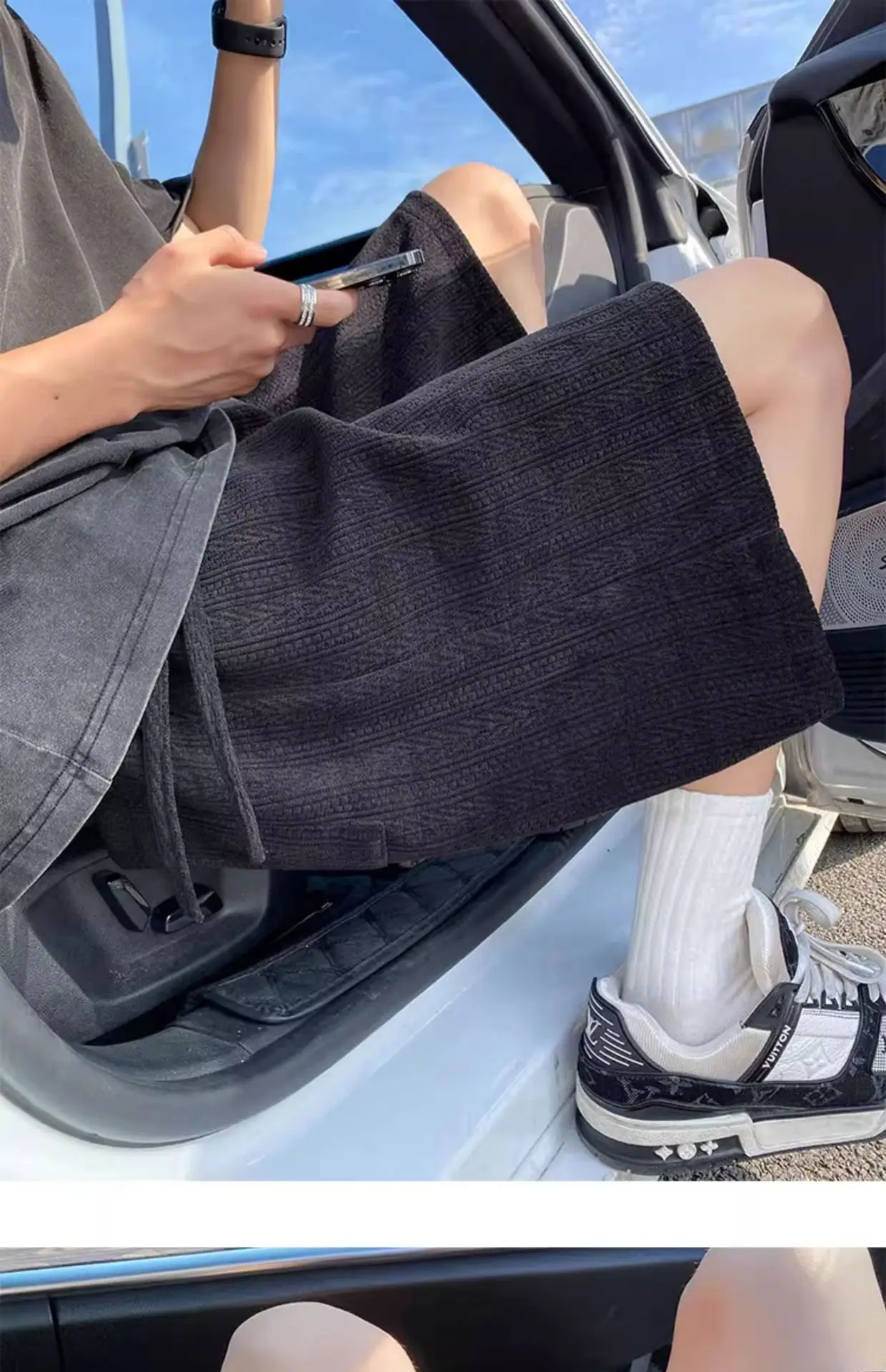 Men's Grey Jacquard Shorts New Summer Loose Fit Large — feature 18