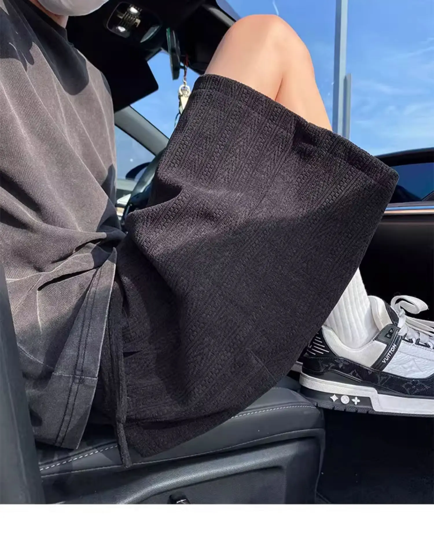 Men's Grey Jacquard Shorts New Summer Loose Fit Large — feature 21