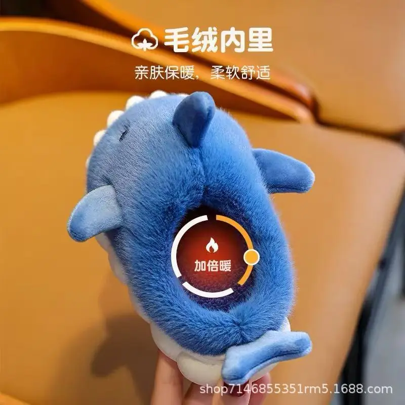 Children's Cotton Slippers Winter Cartoon Cute Shark Style Non-Slip Home and Outdoor Wear Fleece-Lined Thick Warm Thick-Soled for Big Kids - Image 4