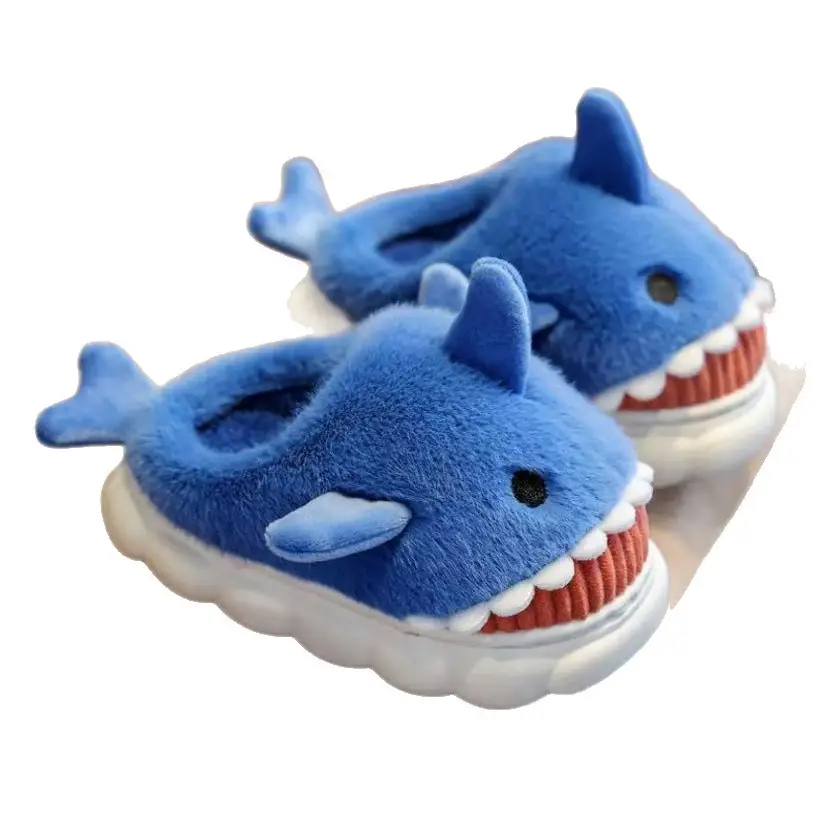 Children's Cotton Slippers Winter Cartoon Cute Shark Style Non-Slip Home and Outdoor Wear Fleece-Lined Thick Warm Thick-Soled for Big Kids - Image 5
