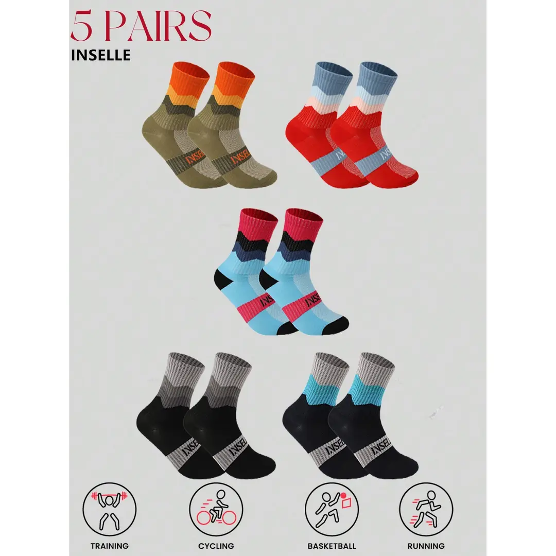 Outdoor Hiking Socks, Mid-Calf Colorful Cotton Socks, Camping Sports Skiing Wading Breathable Quick-Drying Cycling Men's Socks