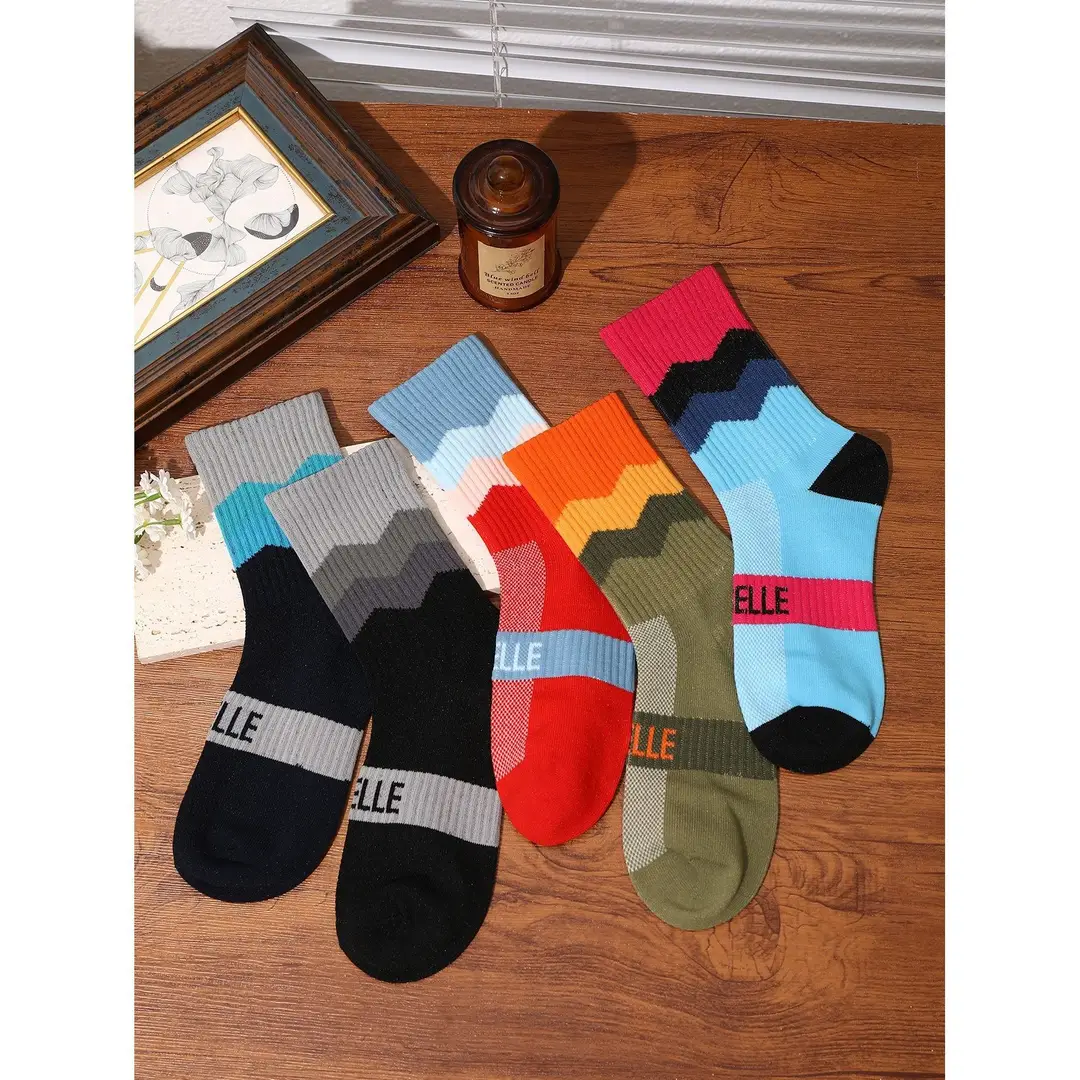 Outdoor Hiking Socks, Mid-Calf Colorful Cotton Socks, Camping Sports Skiing Wading Breathable Quick-Drying Cycling Men's Socks