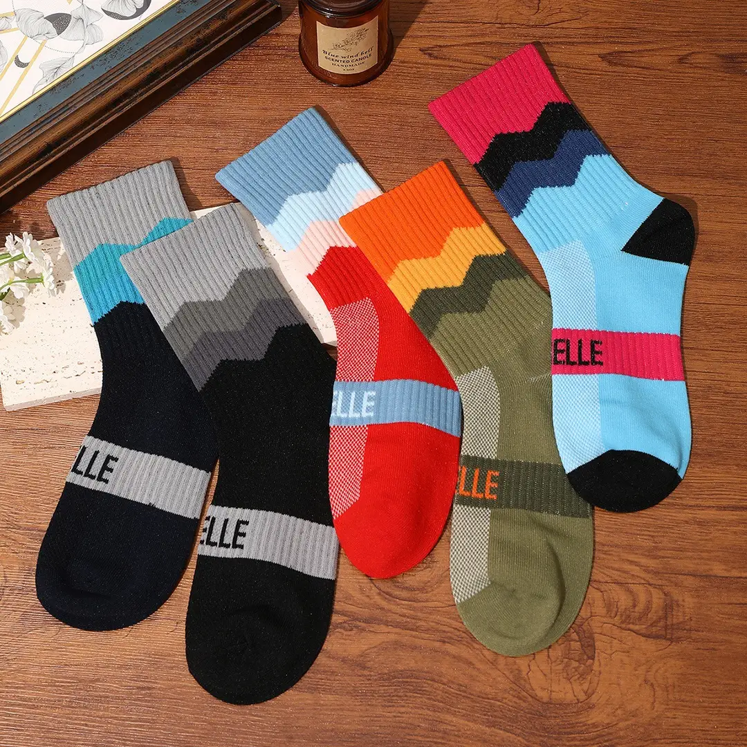 Outdoor Hiking Socks, Mid-Calf Colorful Cotton Socks, Camping Sports Skiing Wading Breathable Quick-Drying Cycling Men's Socks