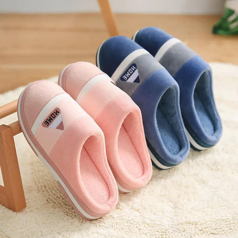 Men's Cotton Slippers for Autumn and Winter, Thick-Soled Indoor Slippers with Added Fleece for Warmth, Suitable for Home Use, Couple Slippers, Large Size for Men